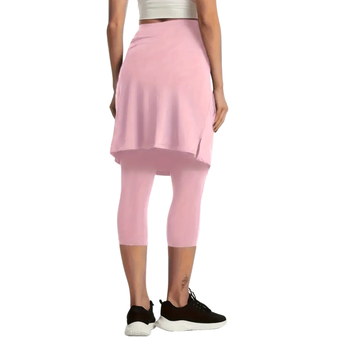 The Three Quarter Leggings with Knee Length Skirt - One Piece - Pink