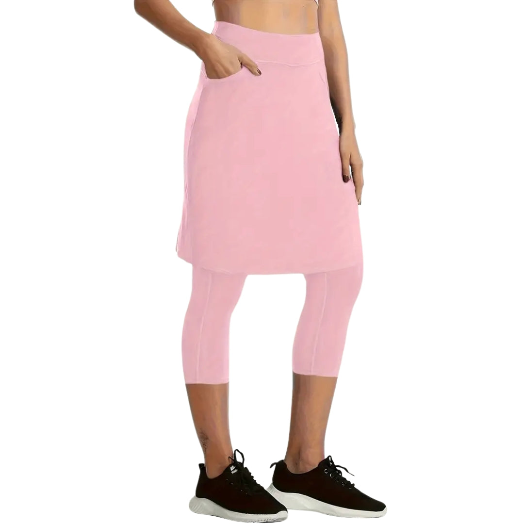 The Three Quarter Leggings with Knee Length Skirt - One Piece - Pink