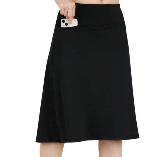 Knee Length Gym Skirt with Shorts - One Piece - Black