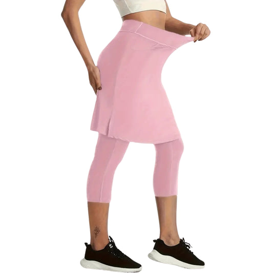 The Three Quarter Leggings with Knee Length Skirt - One Piece - Pink