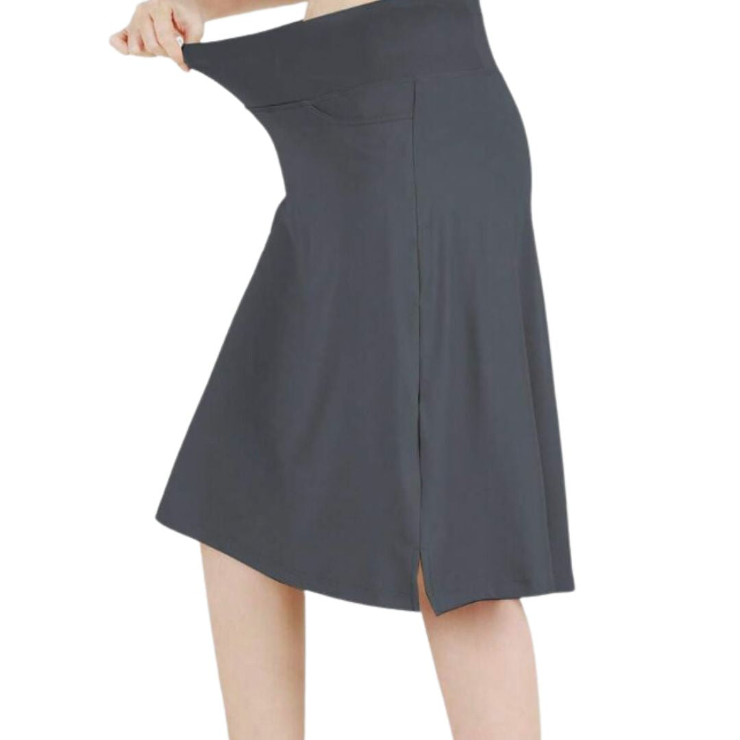 Knee Length Gym Skirt with Shorts - One Piece - Grey