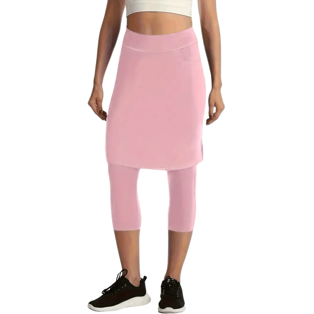 The Three Quarter Leggings with Knee Length Skirt - One Piece - Pink