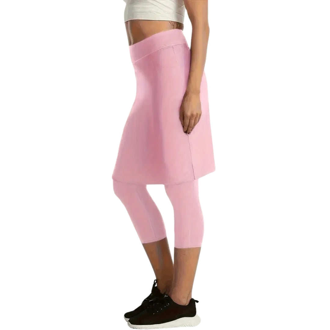 The Three Quarter Leggings with Knee Length Skirt - One Piece - Pink